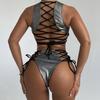 Women Sexy Triangle Split Bikini Suit Set Tie Side G-String Thong Swimsuit Halter Backless Elastic Bikini