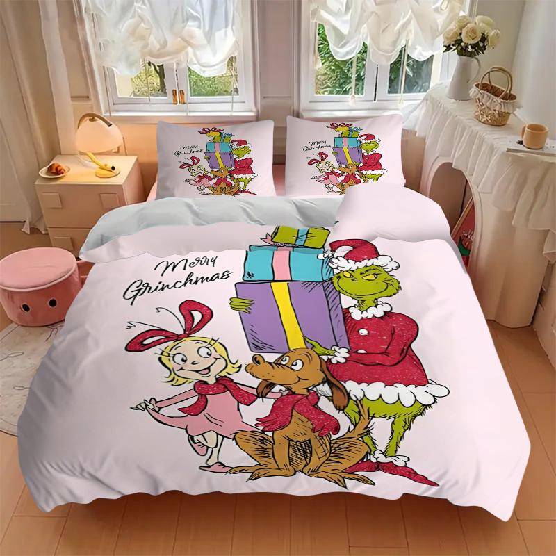 3Pcs Grinchmas Friends Presents Bedding Sets For All Sizes New 3D Printed Bed Cover Comforter Duvet Cover Pillowcase Bedroom Decoration