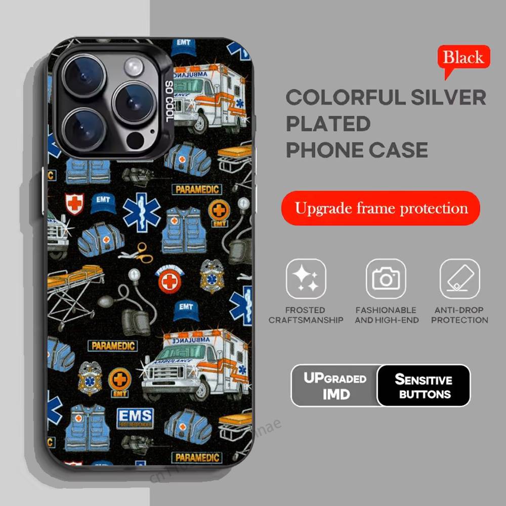 EMT EMS Ambulance Phone Case For iPhone 17,16,15,14,13,12,11,Pro,Max,Plus,Mini,X,XS,XR,8,S,SE Soft Black Case