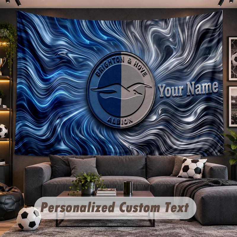 Brighton & Hove Albion Football Personalized Tapestry Support Custom Name, Wall Art Home Decoration
