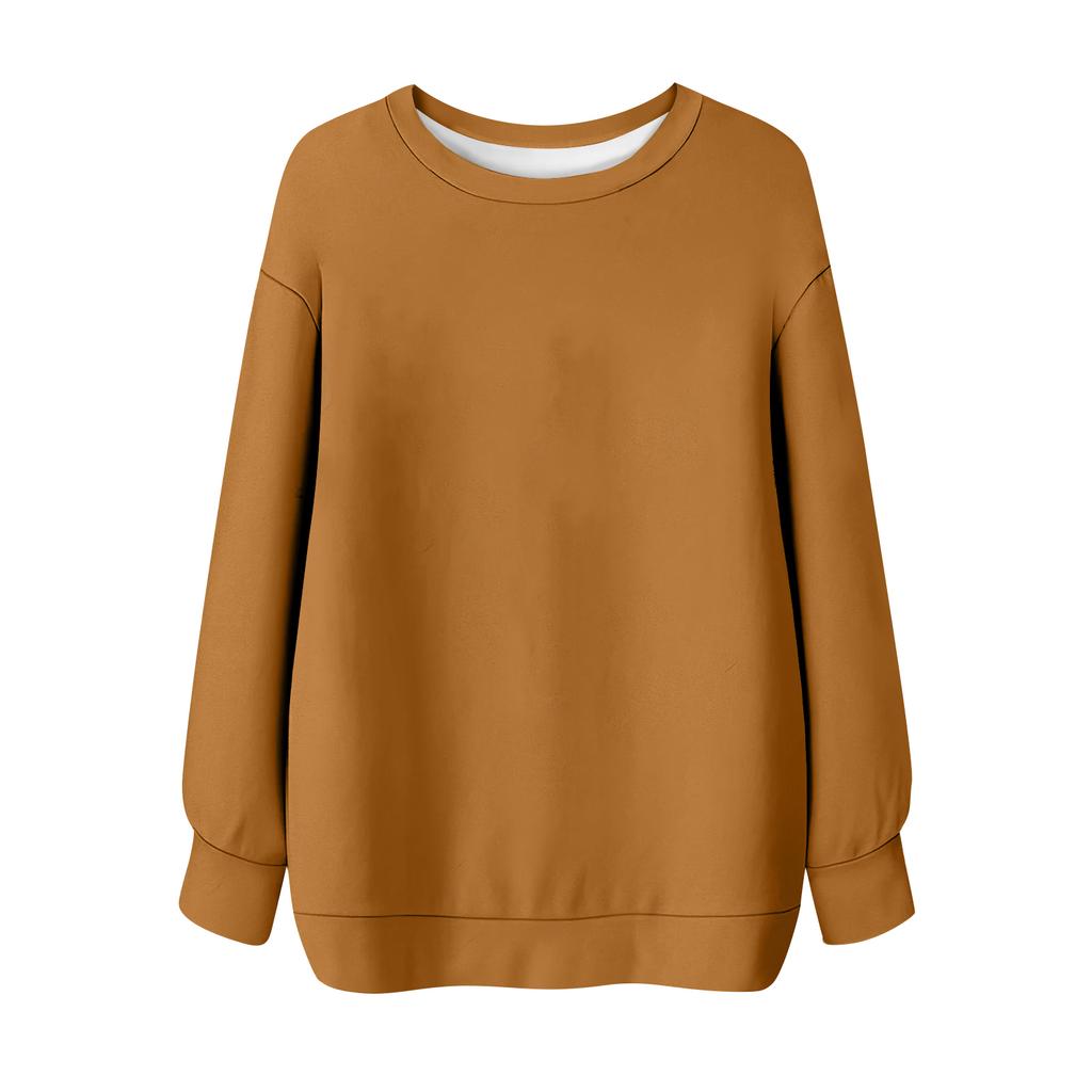 Женская однотонная футболка с круглым вырезом и длинными рукавами, свитшот