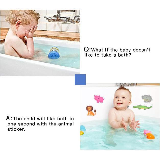 Non Slip Bathtub Stickers, 32 PCS Adhesive Kids Animals Anti Slip Decal Treads for Shower and Bath Tub with Premium Scraper