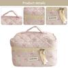 Quilted Makeup Bag Travel Cosmetic Bag Large Capacity Cosmetic Holder Bag Aesthetic Bow Toiletry Bag Cotton for Outdoor Travel