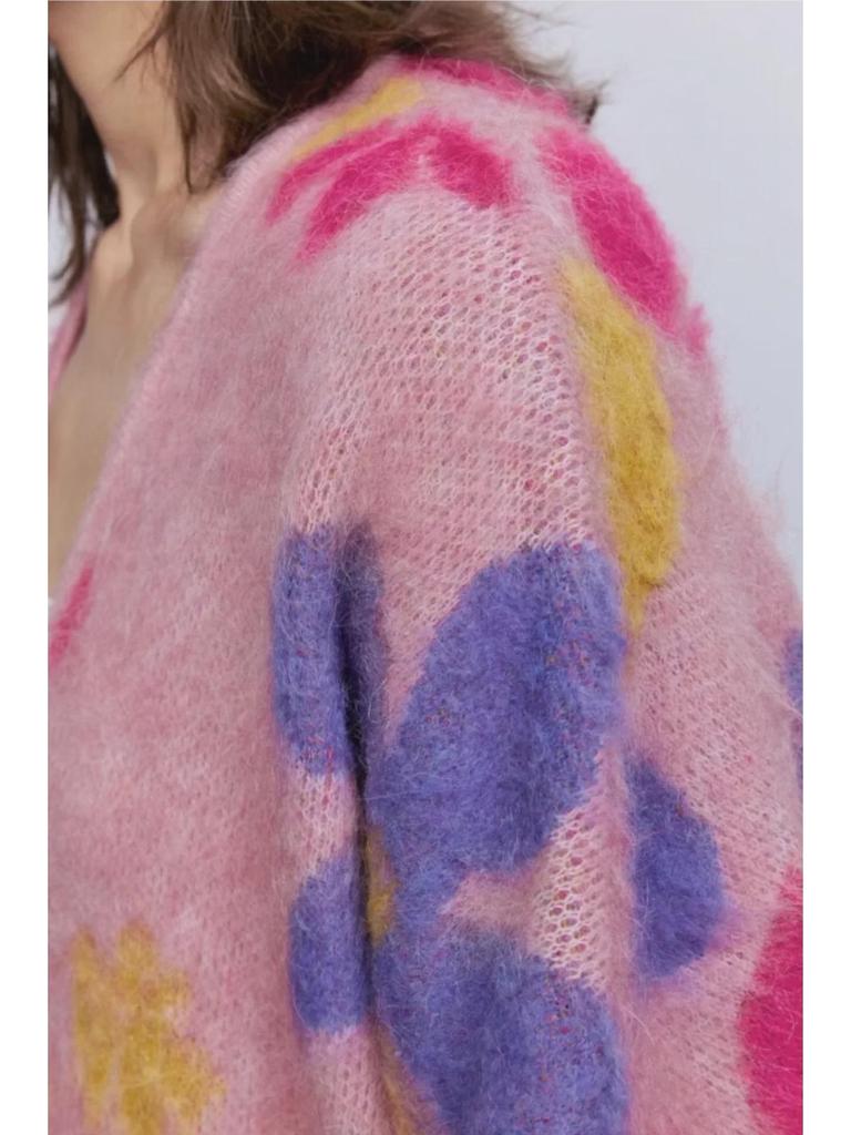 Fabique Rainbow Garden Jacquard Mohair Blend Cardigan for Women - New Autumn/Winter Sweater