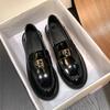 Gold Buckle Platform Small Leather Shoes Women's 2025 New Spring and Summer New British Style Leather Black One-pedal Loafers