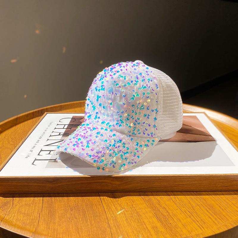Летняя сетчатая кепка с пайетками, женская дышащая солнцезащитная козырек для путешествий, модная универсальная бейсболка корейской версии, кепка