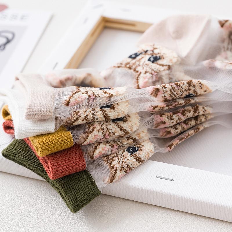 Женские прозрачные милые носки с котами, женские японские модные корейские модные летние тонкие носки из кристаллического шелка, чулки из стекловолокна