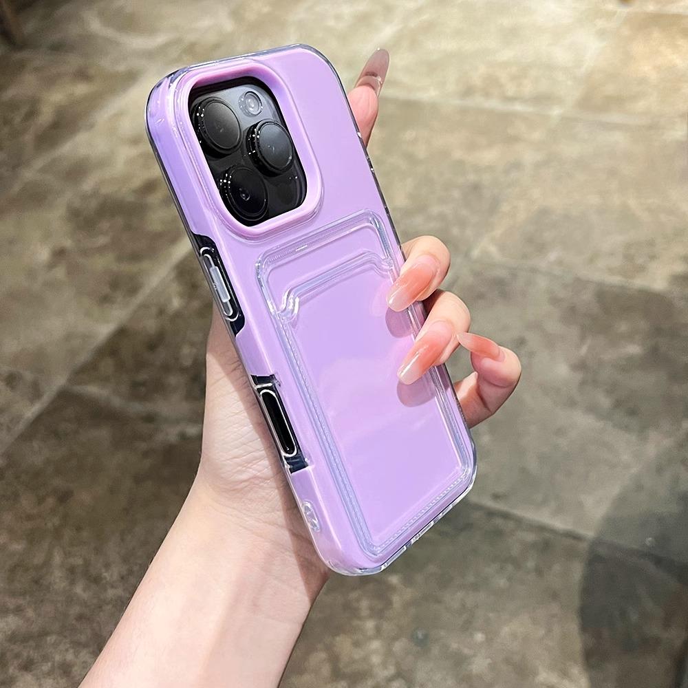 Роскошный гелевый кошелек Прозрачный бампер Чехол для iPhone 17 Air 16 15 14 13 12 11 Pro Max Конфетный Мягкий+Жесткий Слот для карты Чехол для телефона