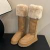 Женские сапоги на плоской подошве с мехом и высокими коленями, модные замшевые туфли до середины голени из плюша и хлопка, женские модные удобные нескользящие ботинки Mujer