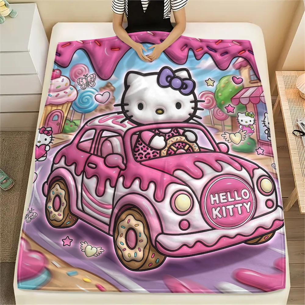 1 шт. Фланелевое одеяло с милым принтом Hello Kitty, Высокое качество, Для всех сезонов, Декор для дома, Тепло и уют, Идеально для рождественских подарков