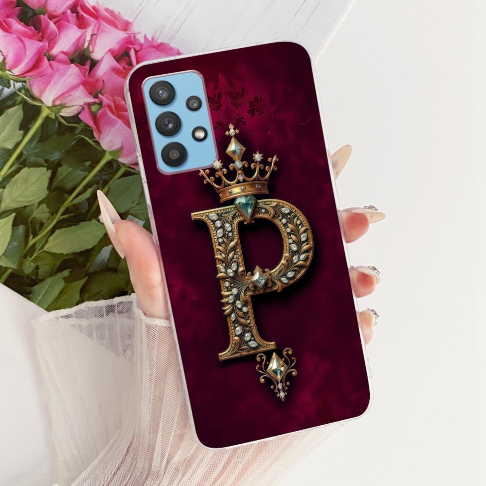 Clear For Samsung A32 5G SM-A326B Cover For Samsung Galaxy A32 5G Case Luxury Crown A-Z Letters 2D Flat Pattern Soft Phone Case