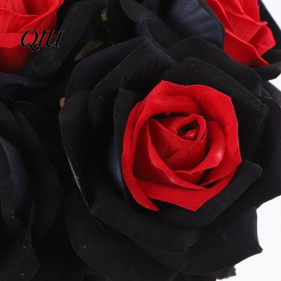 Halloween Centerpiece Flower Artificial Rose Flower, Gothic Black Red Faux Silk with Style Decor Long Stem for Arrangement, Home Wedding Indoor