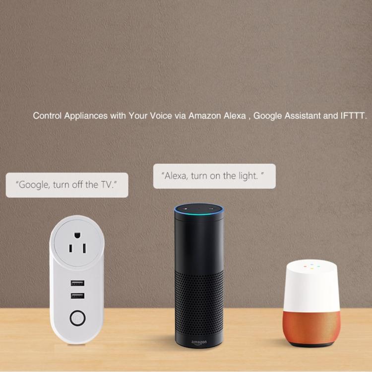 SA-002 2 USB Ports + 1 UK Socket WiFi Smart Power Plug Socket, Compatible with Alexa and Google Home, AC 110V-230V, UK Plug