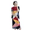 Прочный летний новый элитный и нишевый дизайн, платье с короткими рукавами и контрастными геометрическими цветами, женская темпераментная юбка средней длины.
