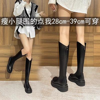 Женские рыцарские ботинки на толстой подошве, новые весенне-осенние одинарные ботинки, тонкие ботинки, высокие ботинки, но ботфорты, увеличивающие рост