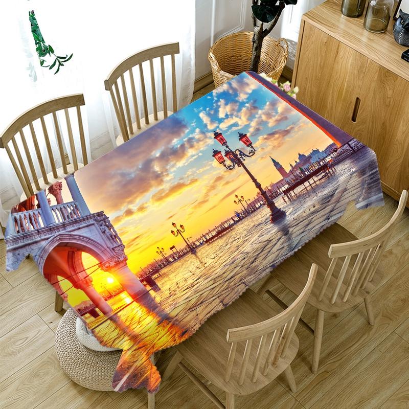 Thicken Cotton Tablecloth Bay City View Night Lights Pattern Rectangular Round Table Cloth For Wedding Picnic Party