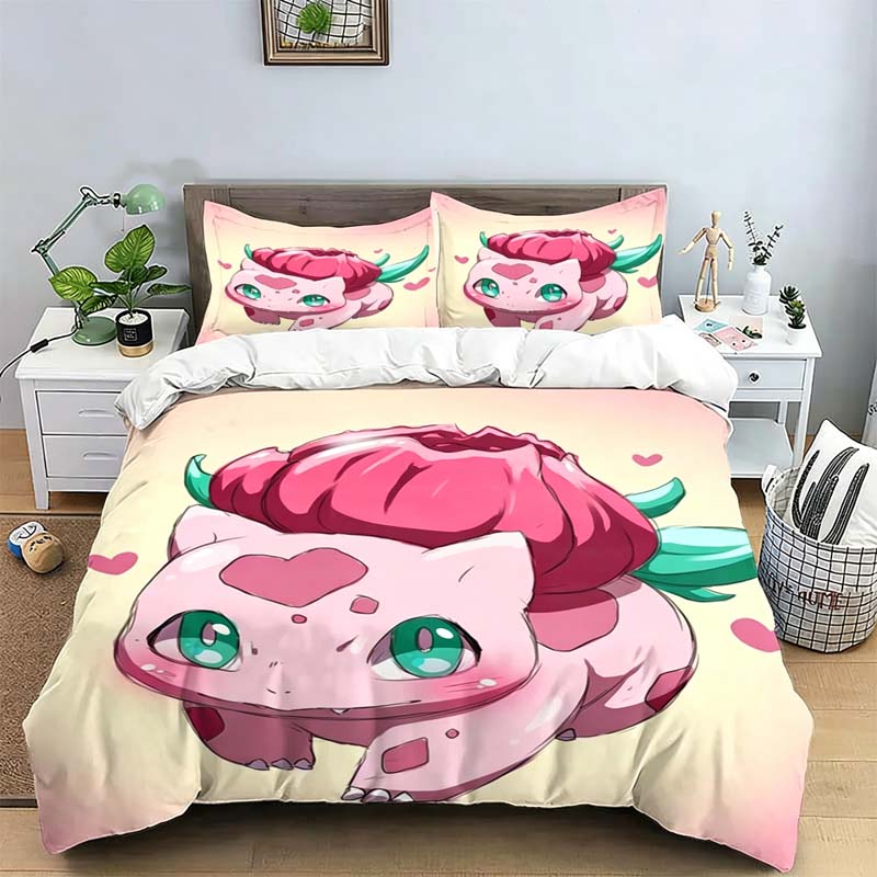Cute Bulbasaur Bedding Set Exquisite Bed Supplies Set Cartoon Duvet Cover Bed Comforter Set Bedding Set Birthday Gift