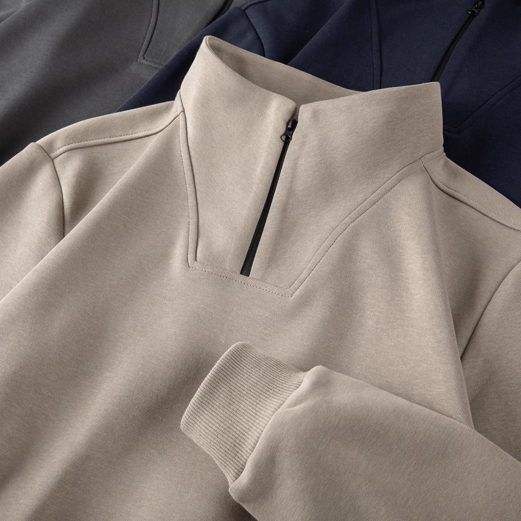 Мужской свитшот на молнии до середины с воротником-стойкой: Однотонная футболка с длинным рукавом для весны и осени