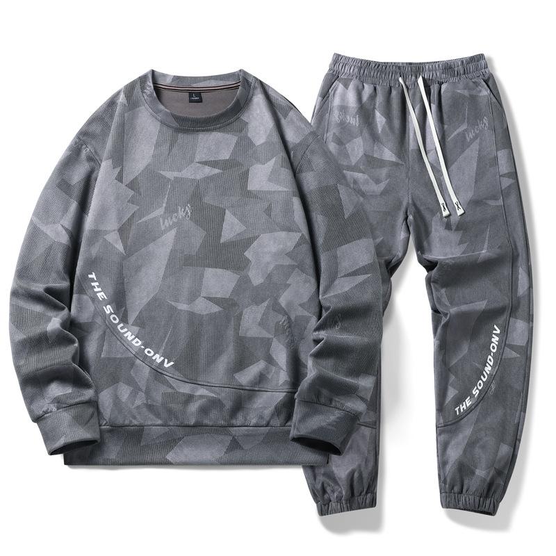 Спортивный костюм для отдыха, мужской весенне-осенний свитер с круглым вырезом, свободный комплект из двух предметов