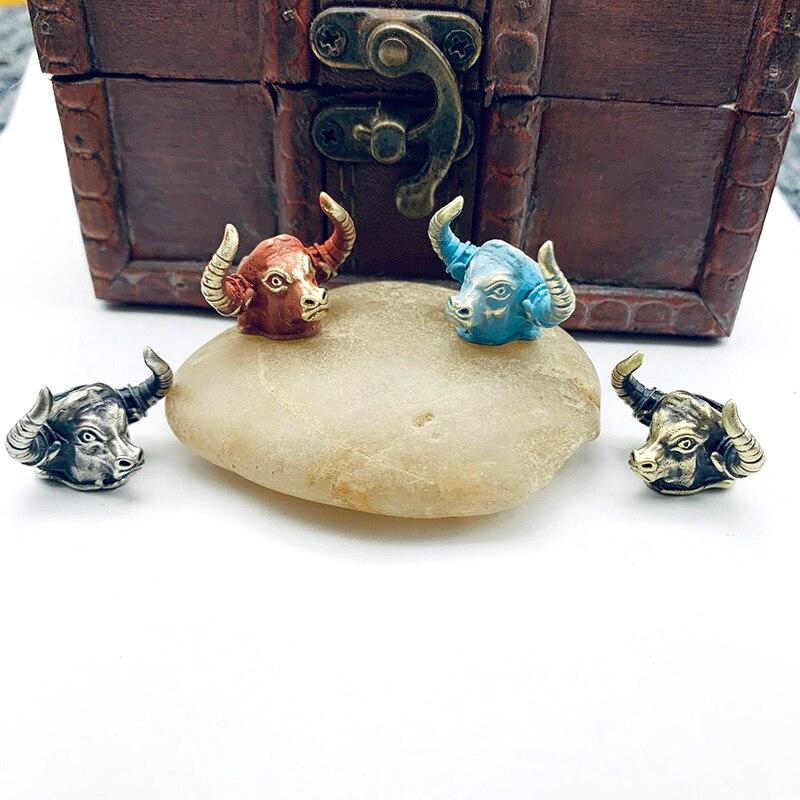 Латунный бычий рог, самурайский нож, бусины, кулон, EDC, уличный зонтик, веревка, брелок, ремешок, подвесные медные статуэтки, ювелирные изделия, DIY детали из паракорда