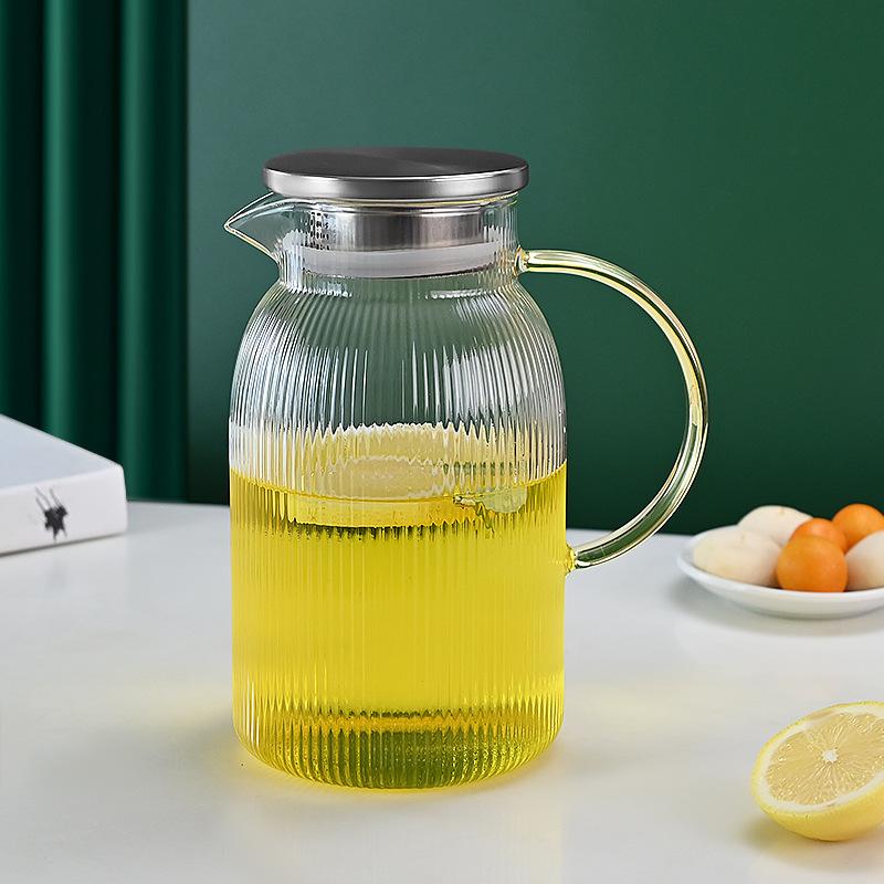 Креативный стеклянный чайник для холодной воды с вертикальным узором, набор для нагрева, для журнального столика в гостиной, чайник для сока и напитков, стеклянный чайник большой емкости