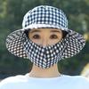 Summer Women Outdoor Print Fisherman Hat Uv Protection Wide Brim Garden Work Shade Hat Breathable Mask Integrated Cap