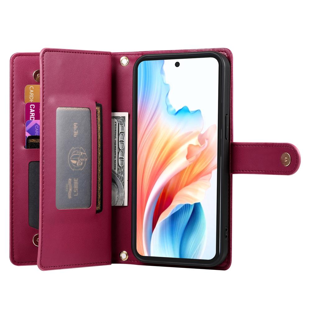 Для Realme C85 5G Кожаный чехол-кошелек с карманом на молнии и ремешками