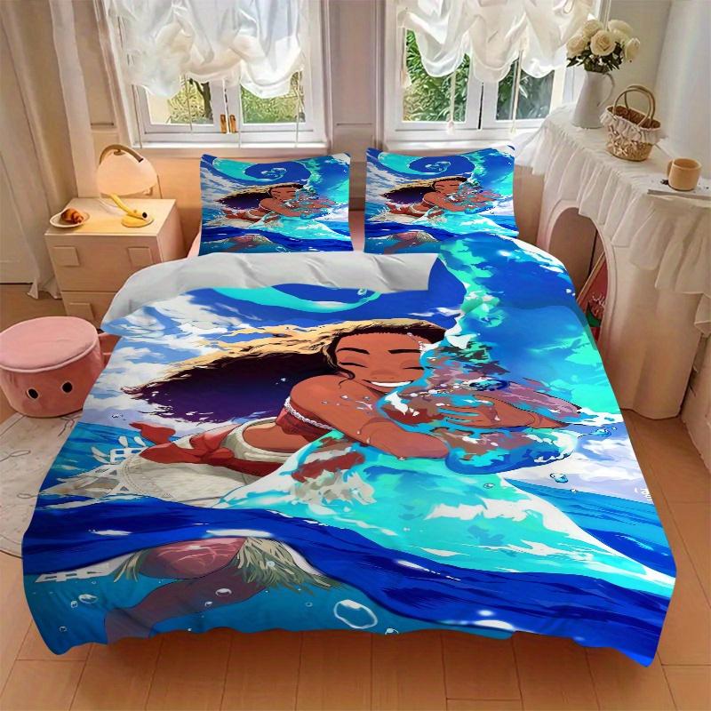 3pcs Moana Inspired Ocean Waves Bedding Set - Includes 1 Quilt Cover and 2 Pillowcases, Comfortable Bedding with Stylish Design for Bedroom, Mach