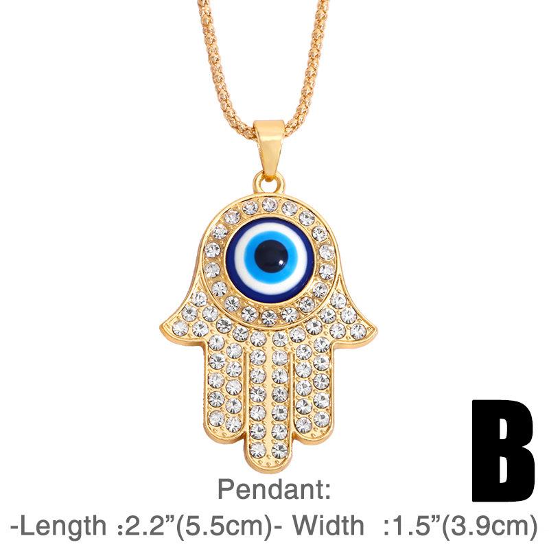 Alloy Fatima Hand Necklace Turkey Blue Eye Diamond Jewelry Sweater Chain