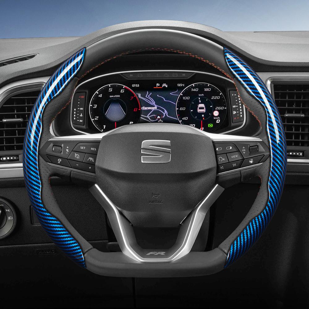 zkfan8 Suitable for Seat Carbon Fiber Texture Steering Wheel Cover with Segmented Quick-Release Design, Durable, for Models Such as Ibiza, Arona, Leon