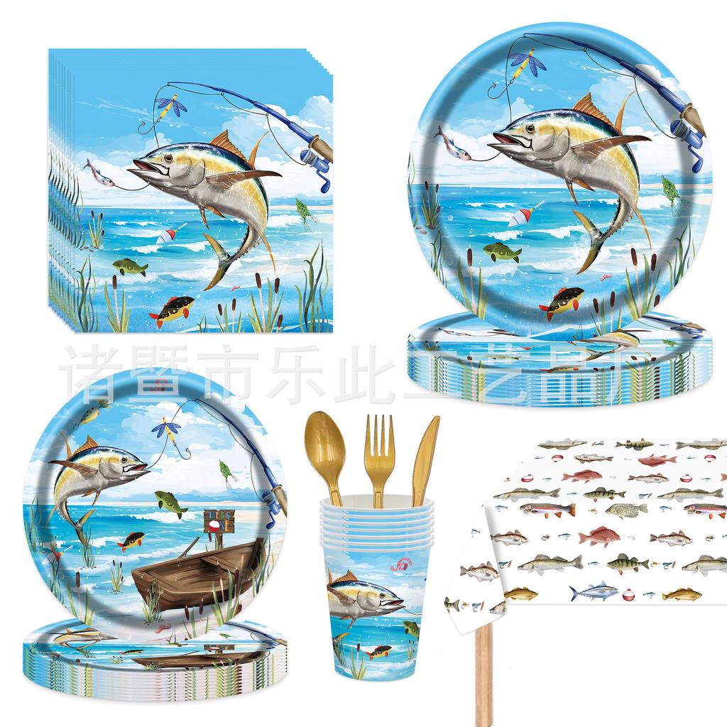 Fishing Theme Party Decoration Wild Fishing Sea Fishing Fish Paper Plates Napkins Cups Happy Summer Beach Fishing Party Decor