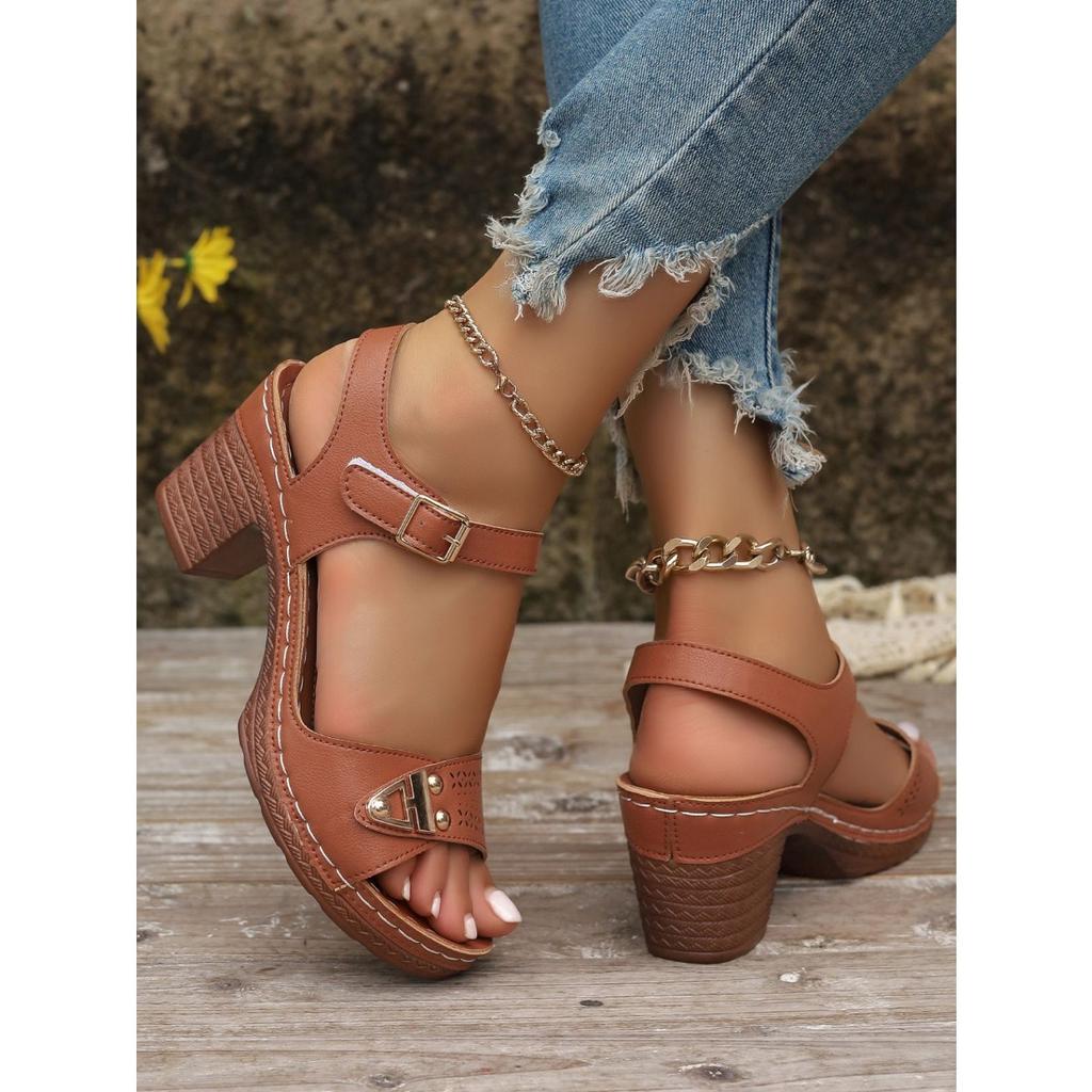 Coarse Heeled Sandals for Women's Outdoor Wear, Summer New Style Coarse Heeled Plus Size High-heeled Sandals for Women's Casual Comfort