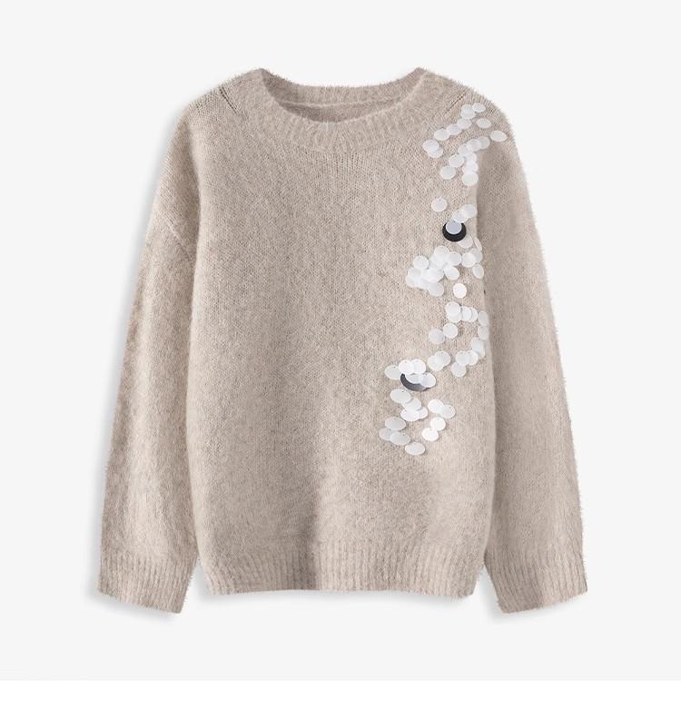 Dimanaf 2025 Женские свитера Весна Пайетки Вязание O-образный вырез Свободные свитера Топы