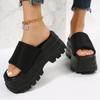 Summer Brand New Women Single Band Platform Sandals Black Nylon Chunky Platform Wedges Slipper Sandals