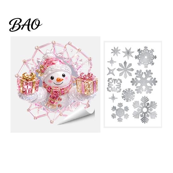 Durable Holiday Window Art 2Pcs Stained Glass Style Christmas Clings, Double?Sided Printed Xmas Static Stickers Decals, Snowman Santa Reindeer