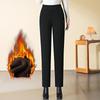 Женские брюки-сигареты с высокой посадкой и флисовой подкладкой, зимний стиль 2024, теплые утолщенные больших размеров для повседневной носки