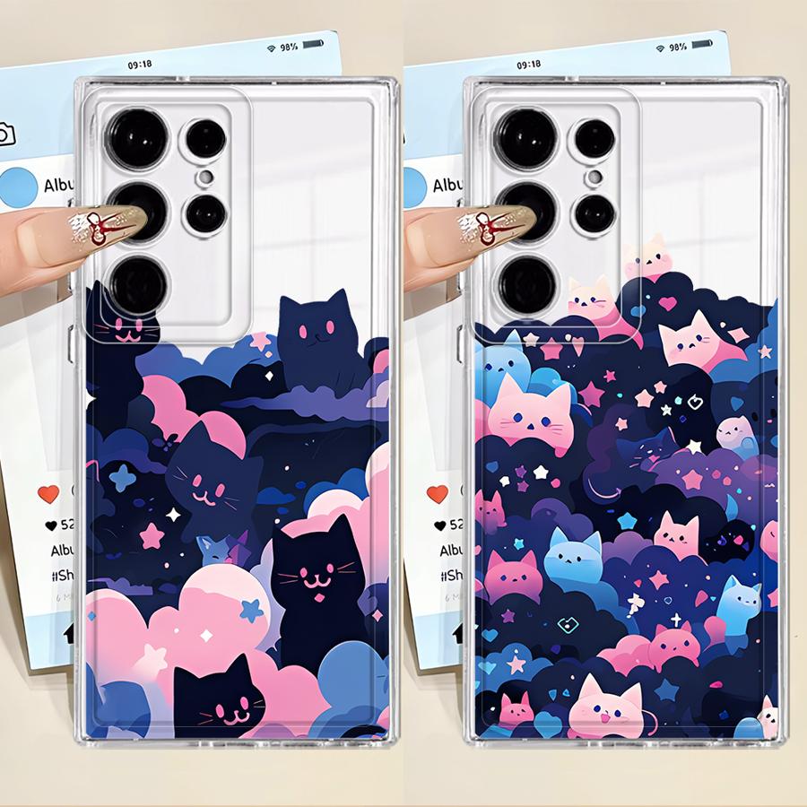 Чехол для телефона Samsung Galaxy Note 20 Ultra 10 S23 Ultra S22 FE S26 S21 S24 S20 Plus S25 Edge Черный Кот Звездная Ночь