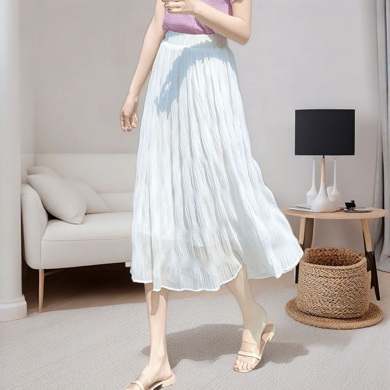 Милая юбка из шифона с оборками для женщин на весну и осень, утягивающая юбка А-силуэта средней длины со складками