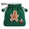 Holiday Jewelry Gift Box Hand-Crochet Drawstring Pouch, Christmas Soft Yarn Mini Coin Purse, Santa Snowflake Animal Treat Bag Gingerbread Small
