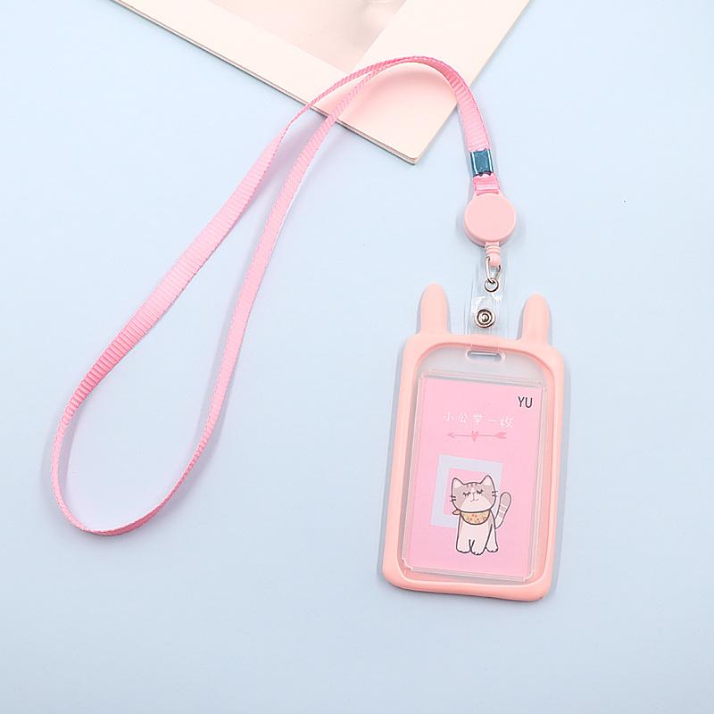 Пластиковый держатель для карт в виде мультяшного кота, чехол для удостоверения личности, кредитный чехол, выдвижная катушка, ремешок, чехол для банковской карты