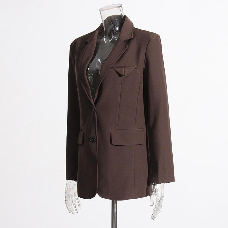 British Commuter Style Solid Color Lapel Long Sleeve Suit Jacket for Women - 2025 Spring Collection