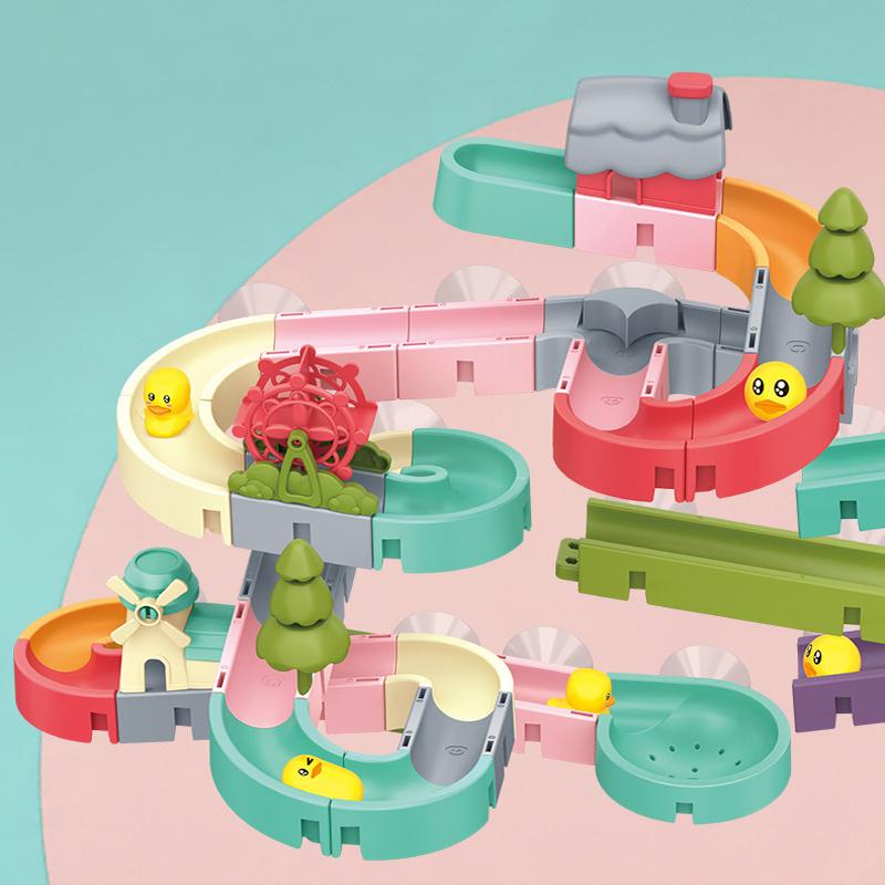 Baby Bath Toys DIY Assembling Track Bathroom Bathtub Kids Slide Paradise Play Water Toy Set Duck Slide Toy For Children Toddler