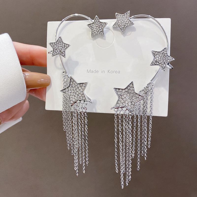 Корейская кисточка без пирсинга уха, подвеска на ухо, женские серьги-звезды с бриллиантами, интернет-знаменитость, взрыв, суперблестящие серьги