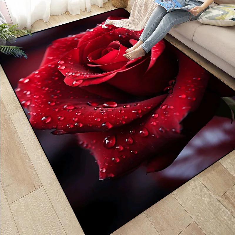 Rose Sunflower Daisy Peach Blossom Carpet Mat Colorful Flower Area Decorative Rugs for Room