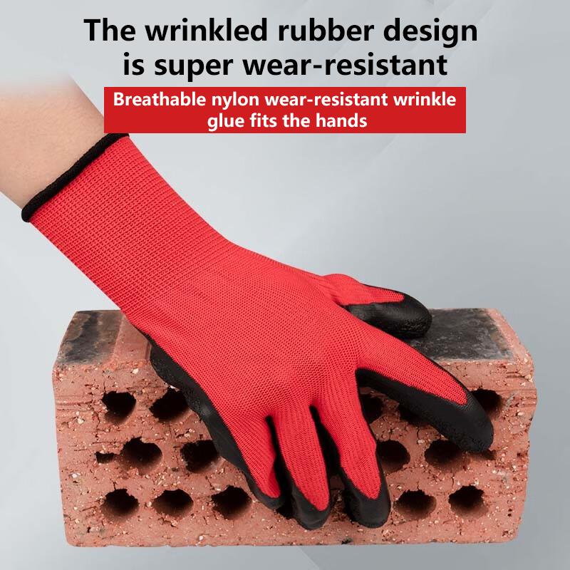 Customization logo Crinkle Latex Coated Palm Anti Cut Level 1 Oil Resist Construction Industrial Garden Gloves Adult Workers
