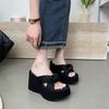 High-end Fashion Thick-soled Slippers for Women's Summer Outer Wear 2025 New Slope Heel Small Height-increasing Beach One-word Slippers