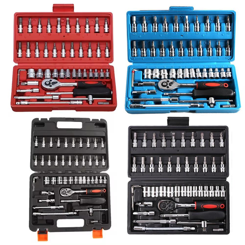 46pcs 1/4 Inch Drive Socket Set Ratchet Wrench Set With Bit Socket Wrench Mechanic Tool Kit for Car Motorcycle Bike Repair Tools