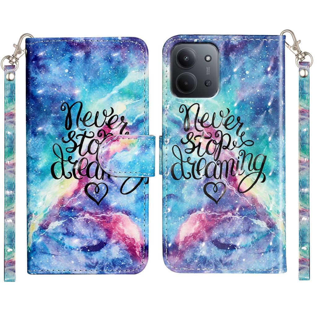 Для Xiaomi Redmi 15C 4G (Глобальный) (171 мм) Чехол-кошелек из кожи с 3D-печатью и ремешком