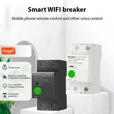2P Умный автоматический выключатель Tuya APP Автоматический выключатель с поддержкой Wi-Fi Статистика утечки электроэнергии