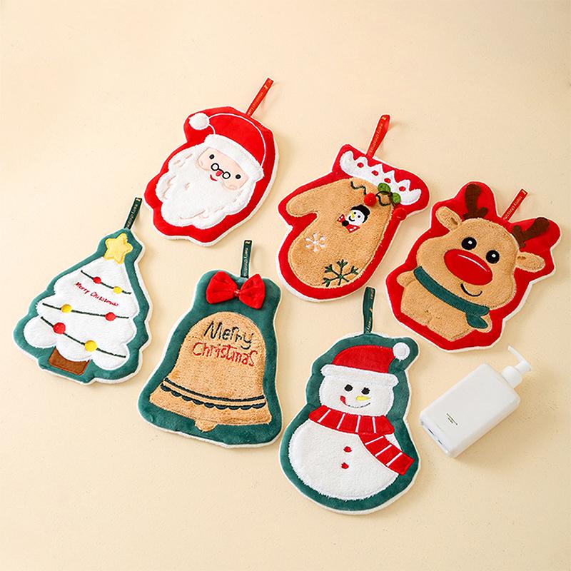 Christmas Hand Towel Cartoon Snowman Wipe Cloth Absorbent Kitchen Cleaning Rag Christmas Handkerchief Xmas Decor